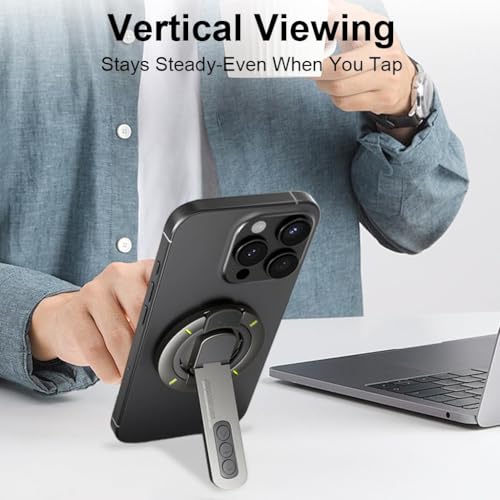 Image of Magnetic Ring Phone Holder Stand, 360 Rotatable Finger Grip, Double Sided Magnet, Adjustable Kickstand, Aluminum Alloy Mobile Stand (Space Grey)