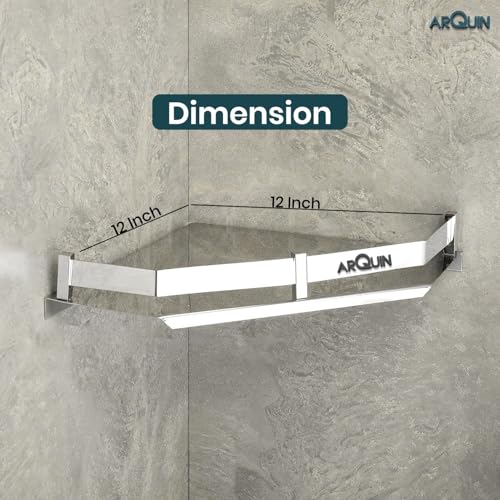 Image of ARQUIN Corner Shelf for Bathroom Wall 12x12 Inch 304 Stainless Steel Corner Shelf for Kitchen Bathroom Shelf and Rack Wall Mounted Storage Corner Stand Diamond Shape Storage Rack for Toiletries