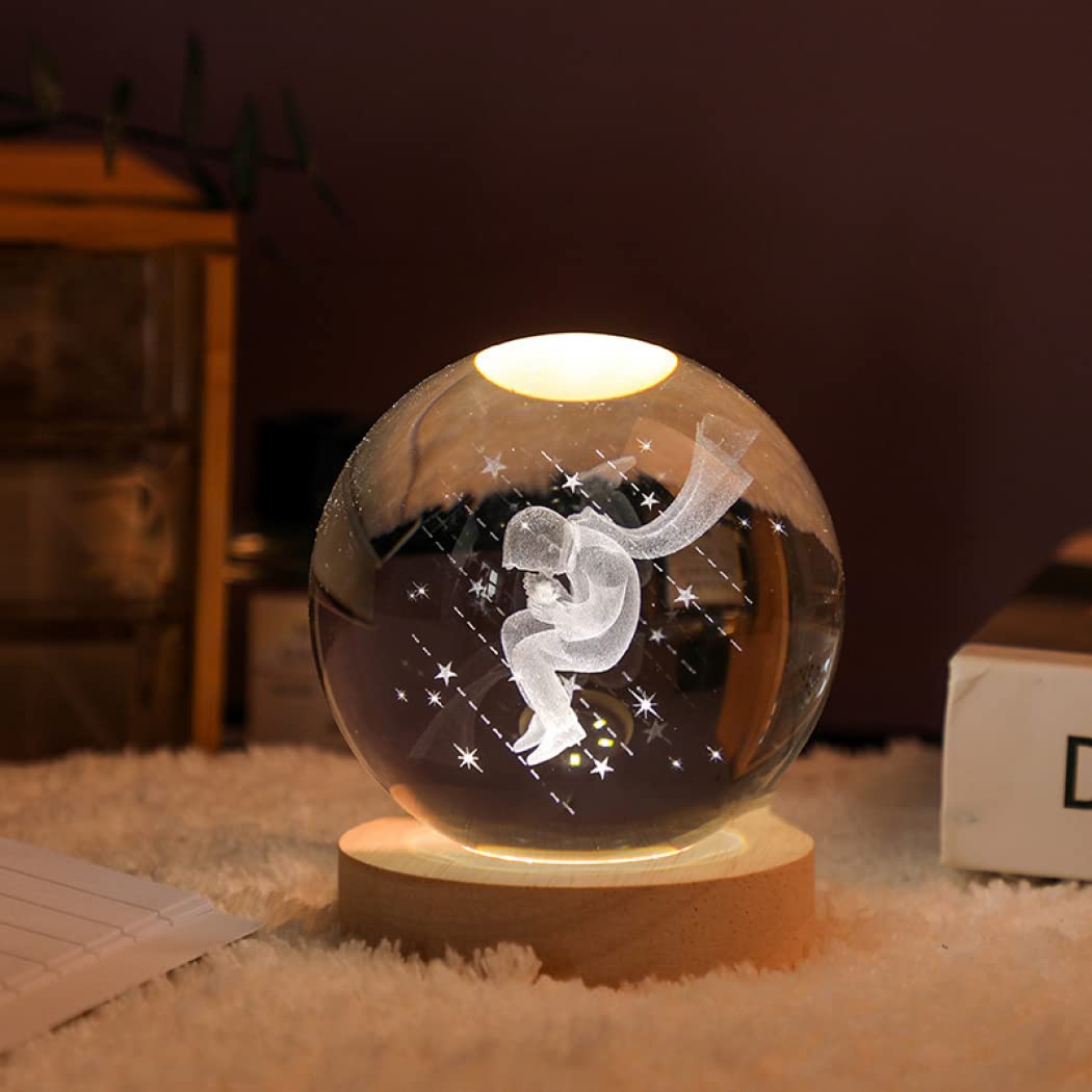 Goodern Night Lights Crystal Glass Ball Light 3D Nightlight Wooden LED Display Base Stand Home Decor Ornaments Birthday Present Lamp Funny Night Light Warm Light Art Gifts for Kids Gifts-Little Prince