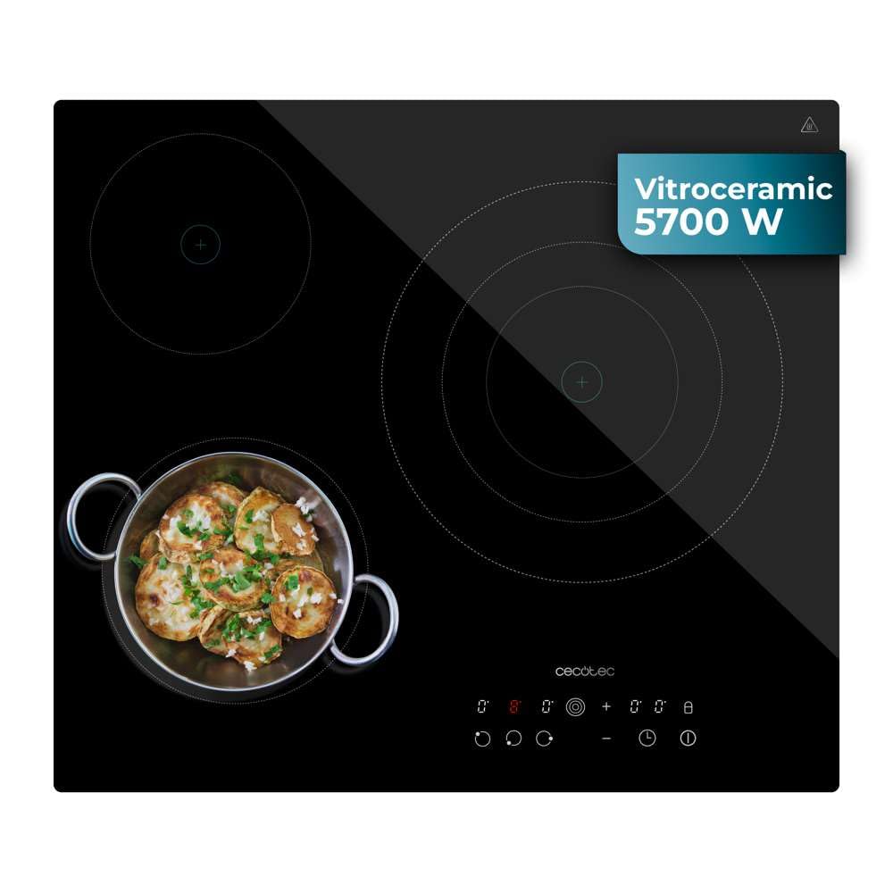 Cecotec Placa de Vitrocerámica de 3 Fuegos Placa Bolero Squad V 3001 Essential 5700 W Potencia Máxima, 9 Niveles de Potencia, Control Táctil, Detección de Sartenes