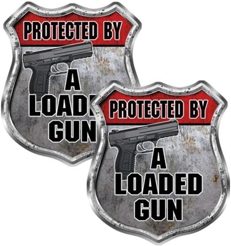 Protected by a Loaded Gun Badge Stickers 2 Pack