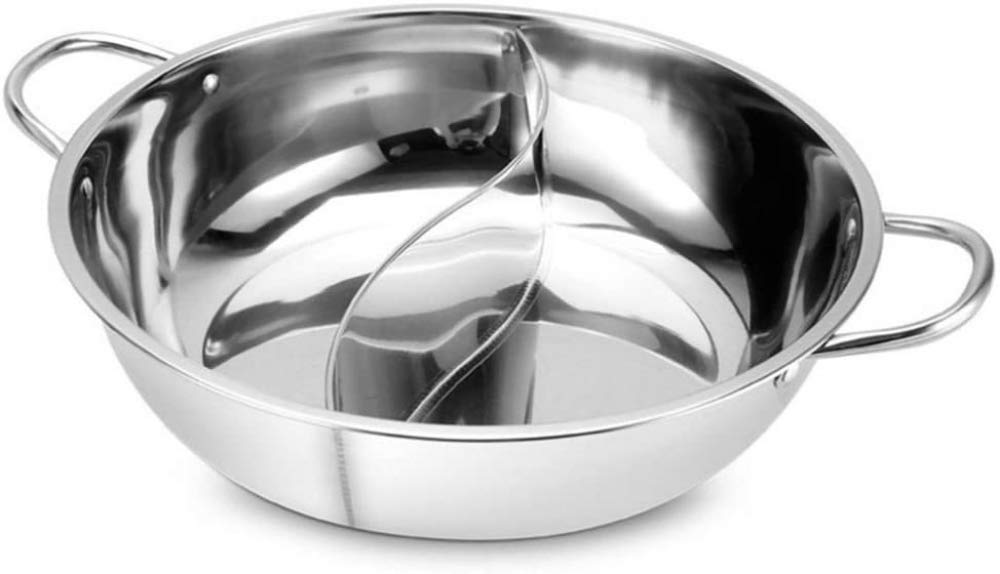 KAIXIN Hot Pot Twin Divided Stainless Steel Hot Pot with Partition Shabu Shabu Saucepan Cookware 2 In 1 Hot Pot Kitchen Cookware for Family Celebrations