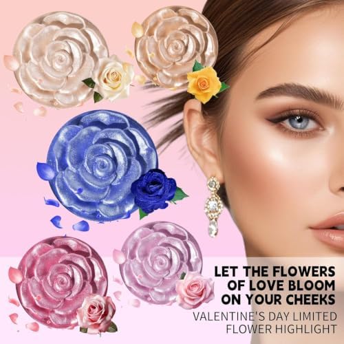 SHCOETY 6pcs Romantic Flower Relief Blush, Shimmery Matte Multicolor Blush Palette, 3D Rose Embossed Cheek Blush Powder for Natural Glow & Makeup Looks ,Suitable for Valentine's Day(SH8114X) - 3