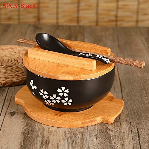 1 ensemble/5 pièces bols à nouilles en céramique de style japonais pour salade, soupe, salade (noir)