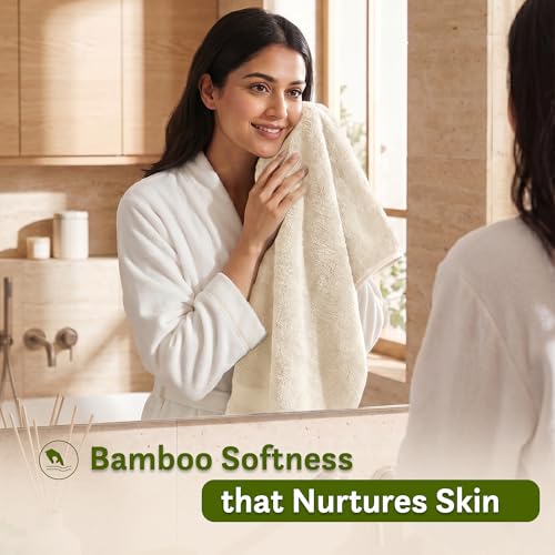 Image of MYTRIDENT Cotton Bamboo Towels for Bath Large Size | Soft & Absorbent | Anti-Microbial & Anti-Odour | 450 GSM | 1 Piece Bath Towel for Men /Women - Beige