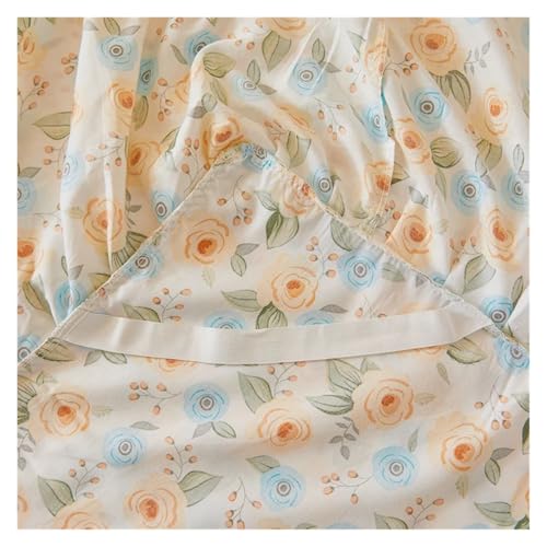 Falda de cama algodón floral protector de colchón ajustable individual 6