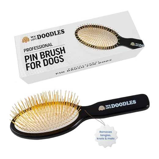 Pin Brush For Dogs, Pet Grooming Detangler Pin Dog Brush, Dog Brush For Shedding and Removing Loose Fur, Lightweight Beech Wood with Gold Plated Pins for Long Hair Pets [We Love Doodles]