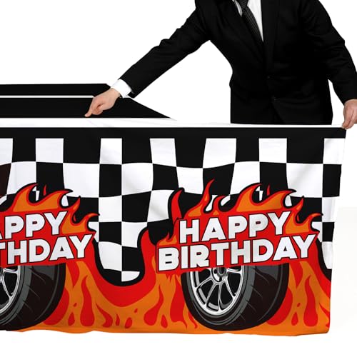 Image of Gatherfun Car Birthday Decorations Kit: Car Theme Party Supplies, Includes 2-Pack Racing Car -Themed Tablecloths for Kids & Boys' Racing Car Birthday, Disposable Table Covers 54 x 108 Inch