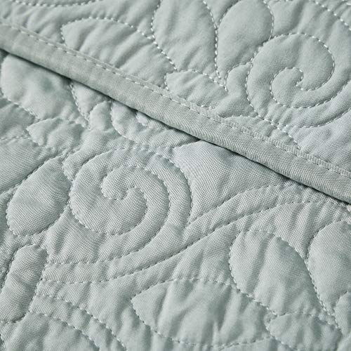 Madison Park Madison Park Luxe Quilted Throw Blanket - Damask Stitching Design, Cotton Filled Spread, Ultra Soft, Cozy Bedding For Living Room Couch, Sofa, Bed, 60X70", Piping Borders Seafoam #TOP2