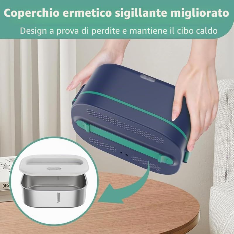 Contenitore per il pranzo elettrico, 80 W, 3 in 1, portatile, riscaldato, in acciaio inox, 12 V/24 V/220 V, per auto, camion, ufficio