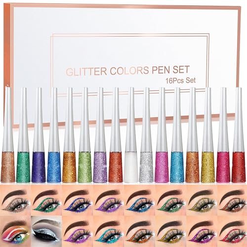 Set de 16 delineadores líquidos glitter coloridos