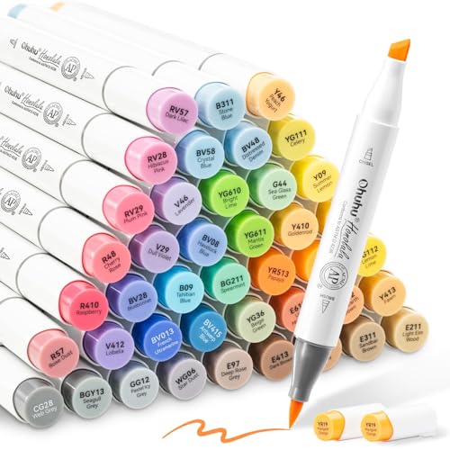 Image of Ohuhu Alcohol Brush Markers 48 Mid-tone Colors- Double Tipped Alcohol Based Art Marker Set for Artists Adults Coloring Sketch Illustration- Brush & Chisel Dual Tips- Honolulu- Refillable