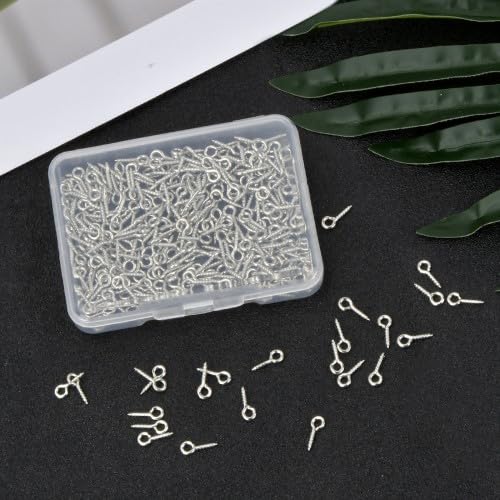 Naapesi 300Pcs Mini Ring Wire Iron Small Screws, Small Sheep Eyes Nail Screw, Silver Mini Eye Bolts, Sheep Eye Screws for Jewelry Making Findings DIY Crafts, 10 mm