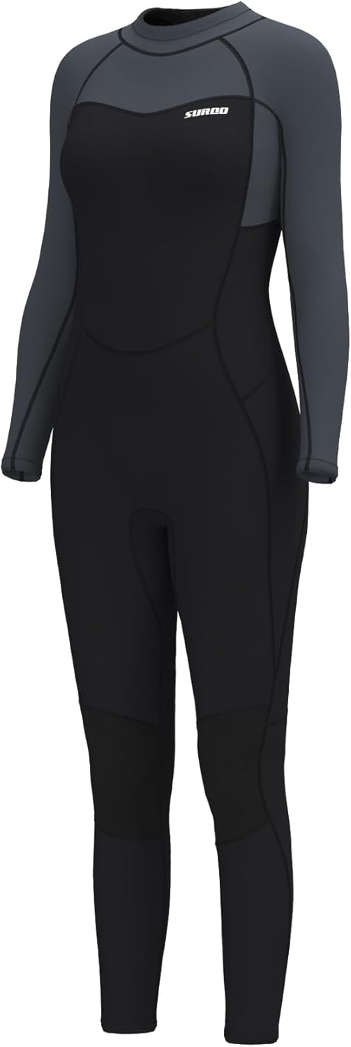 Wetsuit Women 3/2mm Neoprene – Plus Size & Tall, Full Body Thermal Wet Suit in Cold Water Surfing, Swimming & Diving Back Zip-3/2mm-Gray 14