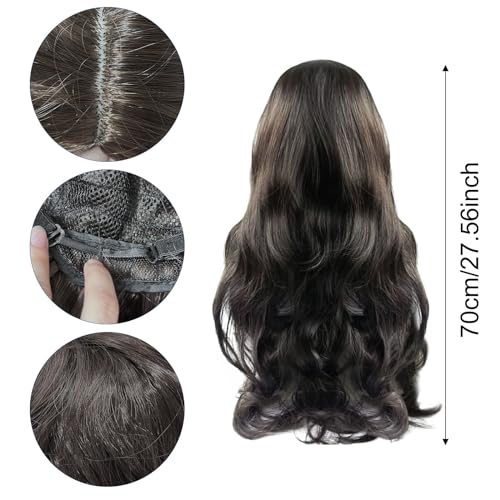 TSHAOUN Long Curly Wigs Black 28 Inch/70cm Charming Women Long Wave Curly Oblique Bangs Wig, Ladies Girls Fancy Dress Hair Wigs, Women's Full Hair Natural Wavy Wig for Daily Cosplay Wear (Black) - Image 3