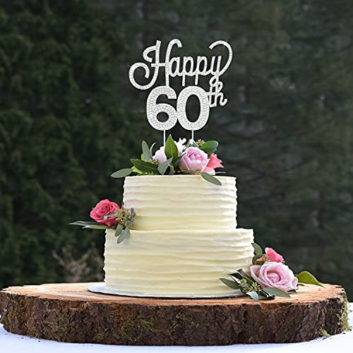 Lingteer Happy 60Th Birthday Silver Rhinestone Cake Topper - Cheers To 60Th Birthday Sixty Years Old Anniversary Party Cake Centerpieces Topper Decorations Gift Sign. #TOP5