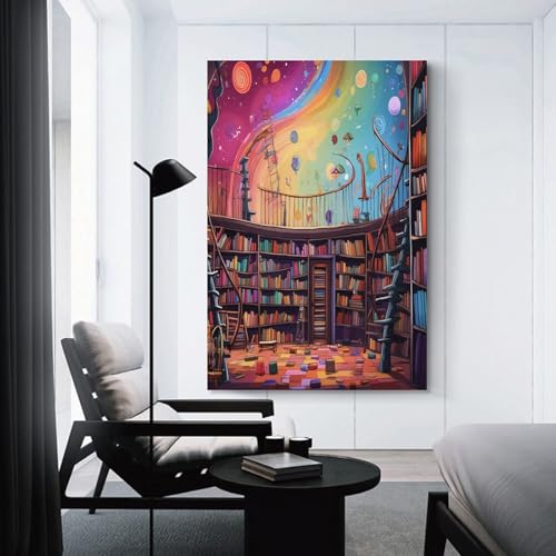 Cuadros en lienzo de estante de libros para decorar un salon elegante y acogedor 3