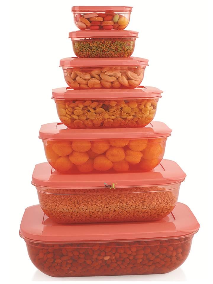 Image of IMOX 7 pcs Bpa free Plastic Fridge Storage Containers, Freezer Containers for Fruits Vegetables Meat Fish Storage Containers (Peach, 100 ml, 150 ml, 290 ml, 580 ml, 1000 ml, 1700 ml, 2700 ml) (1)
