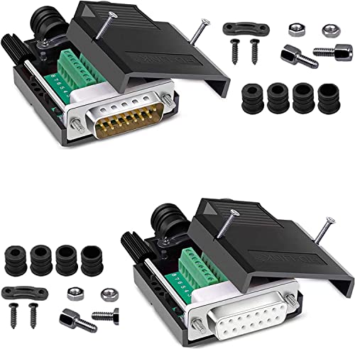 PENGLIN Adaptateurs série 2PCS DB15 mâle sans Soudure Femelle RS232 D-SUB, connecteur pour Carte de dérivation sans Soudure à 15 Broches, Plus Fin de 16 mm, avec boîtier d'accessoires Cover