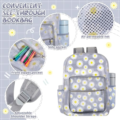Image of Silkfly 3 Pcs Mesh Backpack Set, Heavy Duty Semi-transparent Bookbag with Lunch Bag Pencil Case for Travel, Beach, Sports