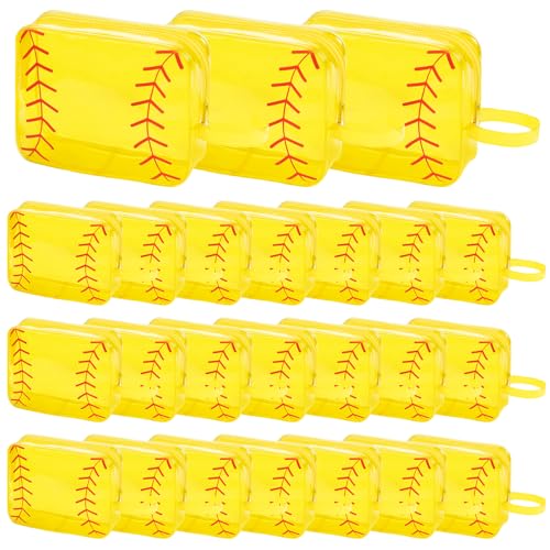 24 Pcs Softball Team Gifts Cosmetic Bags PVC Clear Waterproof Makeup Organizer 7 x 5.5 x 1.8 '' Travel Toiletry Zippered Pouch for Women Coach Party Favors Sport Accessories