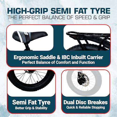Image of CAPENT Infinity 20 * 300 Fat Tyre Bicycle for Kids, 20 Inch Wheels, Dual Disc Brakes, Rigid Fork, Ages 7-10 Years Boys - Girls (Blueish)