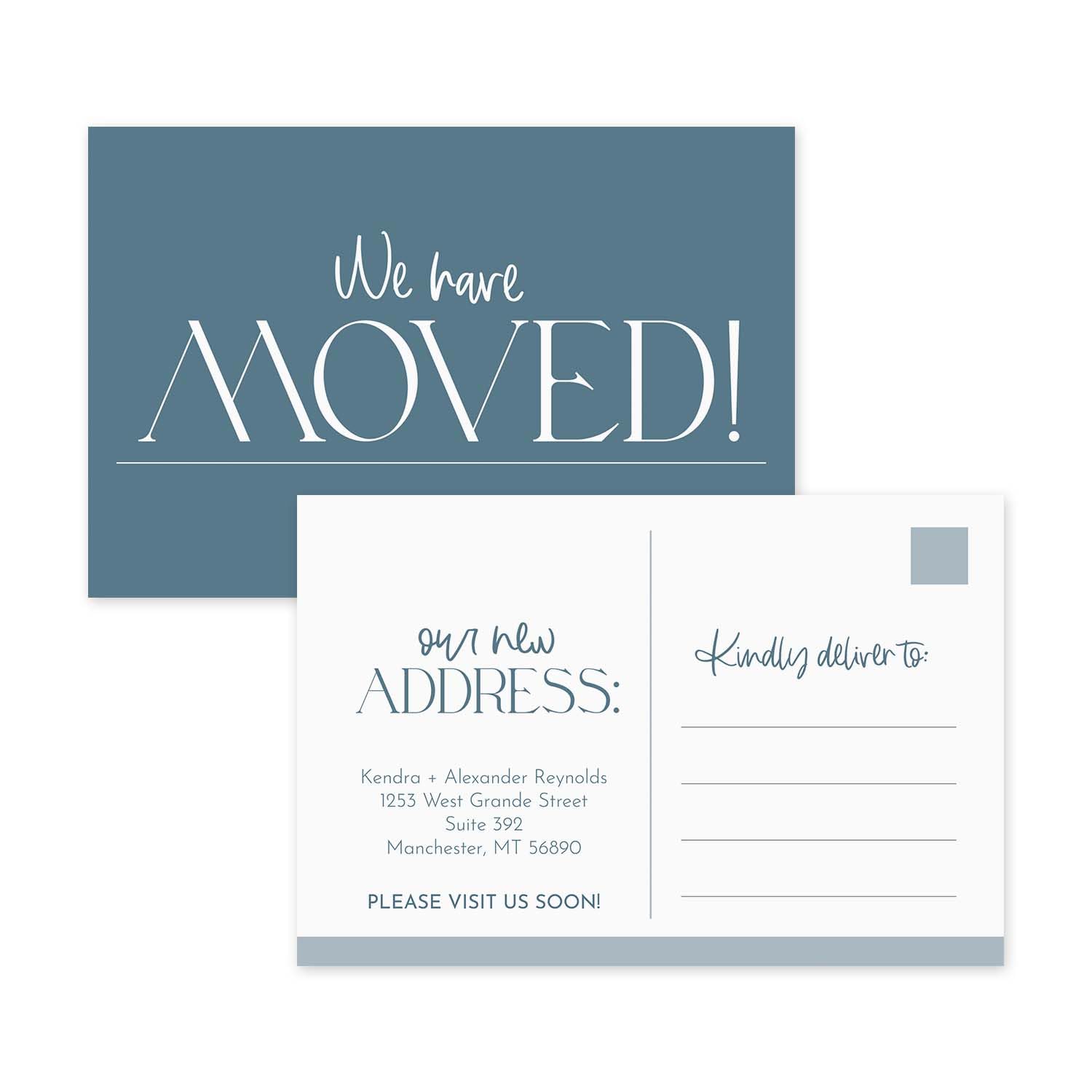 Personalized Blue We Have Moved Postcards / 50 Custom New Home Mailing Postcards / 4" x 6" Fill In Flat Postcard/We Said Yes To The Address New House