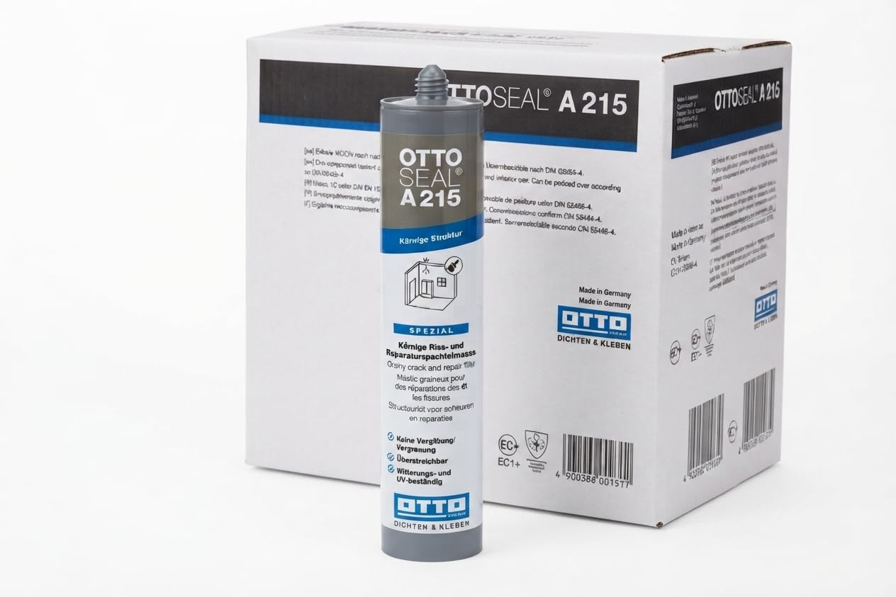 OTTO-SEAL A215 Lot de 20 mastic de réparation granuleux pour l'intérieur et l'extérieur - Mastic acrylique 1K pour réparer les fissures de maçonnerie et de plâtre - Peut être peint, résistant aux UV