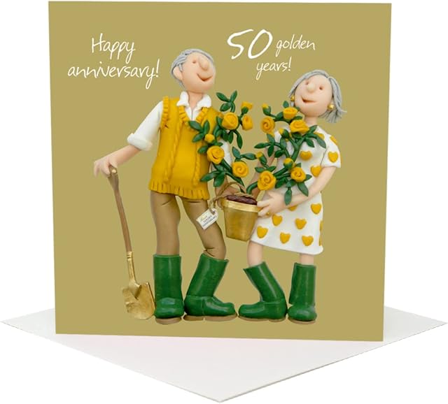 Holy Mackerel Happy 50th Golden Anniversary Greeting Card One Lump or Two Cards. Card is 15cm square and blank inside