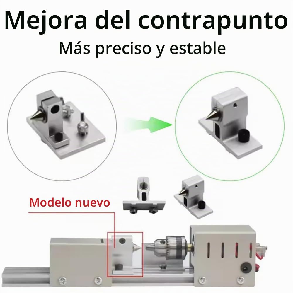Mini Torno de 24V Pequeño Torno de Metal con Ajuste de 7 Marchas, 4000–8000 RPM, Rango de Sujeción de 0.6–6.5MM, con uego de Herramientas Rotativas,para Tornear, Rectificar, Pulir, Taladrar y Tallar