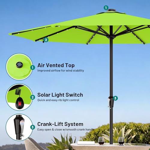 Image of AreShark 11FT Large Patio Umbrella with Solar Lights, Lighted Solar Umbrella with Crank, Outdoor Table Market Umbrellas for Garden, Deck, Backyard, Pool and Beach, Apple Green