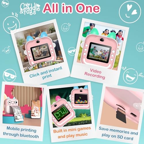 CADDLE & TOES Mini Camera Printer, Click Photo Print, Inkless, Bluetooth HD Print, Android, iOS. Instant Print (Pink Printer) - Image 3