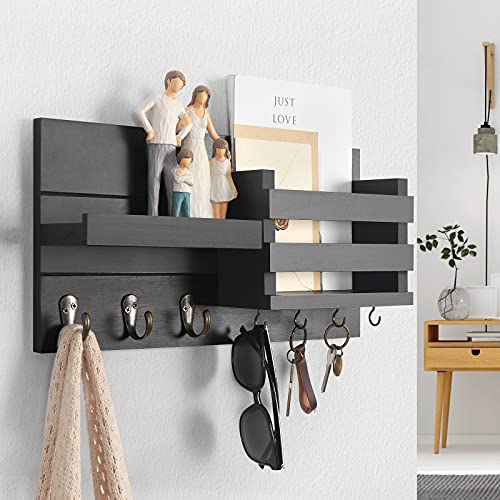 Mail Organizer for Wall Mount – Key Holder with Shelf Includes Letter Holder and Hooks for Coats, Dog Leashes – Rustic Wood with Flush Mounting Hardware (16.5” x 8.7” x 3.5”) - Image 6