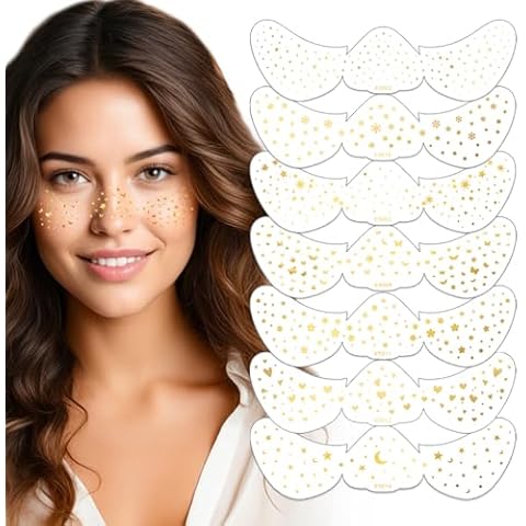 LZXLUKGIR 7 Styles Glitter Freckles Face Tattoo,Sparkle Freckles Gold Freckles Temporary Face Tattoos for Women,Waterproof Faux Freckles for Music Singer Party Halloween Christmas Makeup Cover