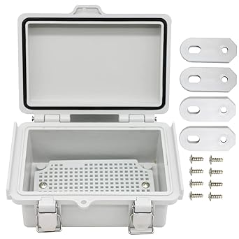 AIRTAK Mini Grey Watertight Junction Box Hinged Cover with Stainless Steel Latch Outdoor Weatherproof Custom PVC Plastic Enclosure Box for Project with Mounting Plate 5.9?3.9?2.8 inch(150?100?70mm)