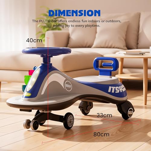 Image of Baybee Pluto Baby Swing Cars for Kids | Twister Ride on Baby Car with Led Lights, Music & Scratch Free PP Wheels | Push Ride on Toy Kid Car | Magic Cars for Kids 3 to 8 Years Boy Girl (Blue)