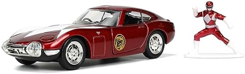 Miniatura 7 de Jada Toys Power Rangers 1:32 1967 Toyota 2000 GT - Coche fundido a presión y figura de 1.65 pulgadas Red Ranger, juguetes para K a partir de 8 años