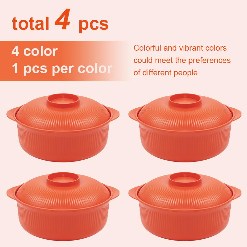 Image of Orange 40oz Cereal Bowls with lid set of 4,Microwave Safe,Family&Camping | Unbreakable,Lightweight,BPA-free Plastic bowls stackable and clean easily in the dishwasher,ideal for soup, kids and travel