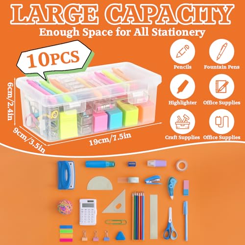 TEBOKHAD Aufbewahrungsbox Für Büromaterial, Plastik, Stiftebox Mit Snap-Dicht Deckel, Stapelbar, Für Schreibwaren, Dokumente, Stifte, Kleine Werkzeuge, Bpa Frei, Organizer (M)