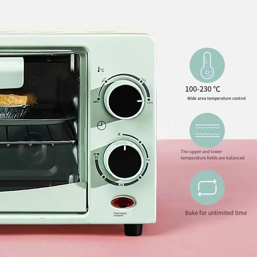 Mini horno de 12 litros, tostadora de convección multifunción para encimera, horno compacto de acero inoxidable con freidora, con capacidad para 8 alitas a la parrilla, 12 galletas, 6 tartas de huevo,