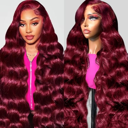 QZOQZO 99J Burgundy Lace Front Wigs Human Hair 13x6 HD