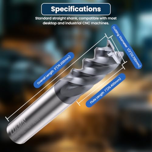 Image of Carbide Square End Mill - 4 Flute - 1 /2 inch 4T (1 Piece, 1 /2 inch) - for Milling Alloy Steels, Hardened Steel, Metal & More - Mill Bits Sets for DIYers & Professionals by LU&MN