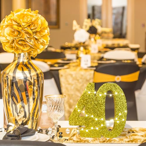 Image of 40th Birthday Decoration Gold Glitter 40th Table Centerpieces, 40th Anniversary Decoration Number 40 Table Topper Decor (Gold 40th)