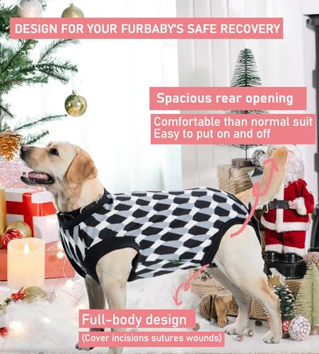 Image of Dog Surgery Recovery Suit,Male Neuter Recovery Large Onesie Female Spay Cone Alternative Recovery Suit,Hoop & Loop Comfortable Surgical Bodysuit,Shaped Black L