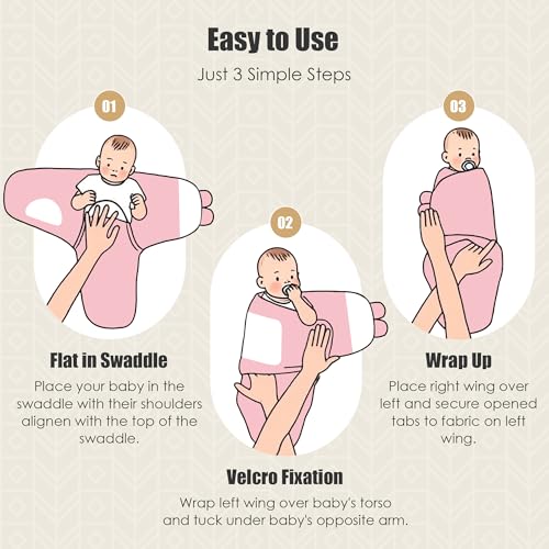 Image of SWEET DOLPHIN 3-Pack Baby Swaddle Sleep Sacks - Newborn Swaddle Blanket with Soft Cotton - Ergonomic Wrap for Boys and Girls, 0-3 Months, Pink