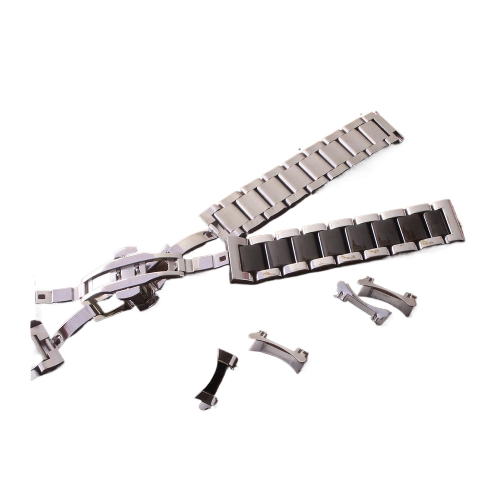 Générique FYXT 18mm 19mm 20mm 21mm 22mm 23mm 24mm Argent Noir Bracelets De Montre En Acier Inoxydable Poli Bracelets De Montre Bracelet Bracelet Extrémités Incurvées Libres