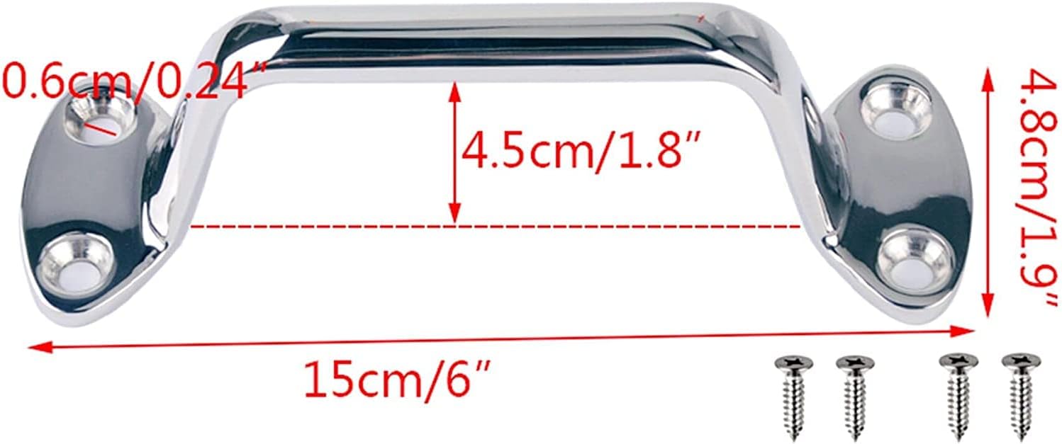 6inch/150mm 4 Holes Marine Grade Grab Handle for Boat Kayak Canoe, Heavy Duty 316 Stainless Steel Large Cleat Door Grab Handle Handrail Pull Replacement with Fasteners (2)