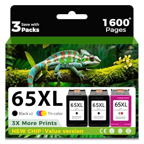 Image of 65XL Ink Cartridge Replacement for HP Ink 65 XL (2 Black and 1 Color Combo 3 Pack) for HP65 hp65xl Envy 5055 5000 5052 5010 5070 5014 Deskjet 3755 3700 3772 2600 3752 2652 2655 2622 2640 Printers ink