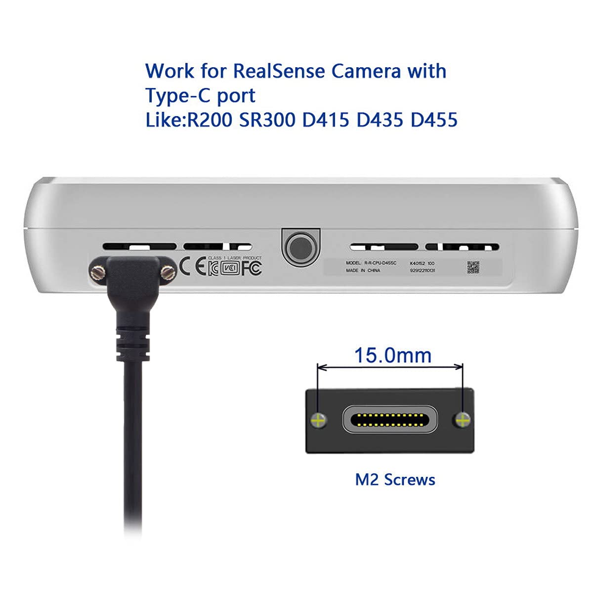 JSER Kabel Vision USB3.1 Type-C USB-C podwójne śruby 90 stopni kątowy typ blokujący do danych USB 3.0 10 Gb/s, kompatybilny z przemysłową kamerą VR, komputerem telefonicznym (8 m z wzmacniaczem)