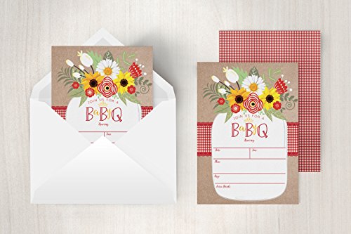 Your Main Event Prints Baby Bbq Invitation, Baby Shower Invite, Baby Q Barbeque Summer Invition Mason Jar Floral, 20 Fill In Invitations #TOP3